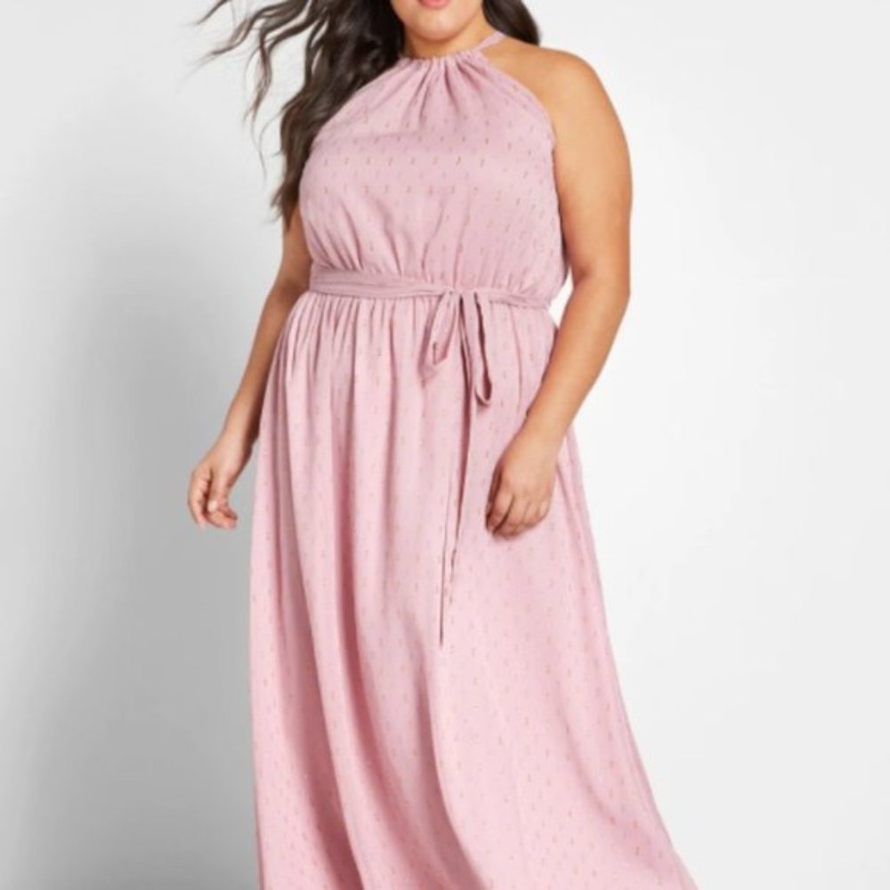 Modcloth Illuminated Elegance Chiffon Maxi Dress in pink XL NWT